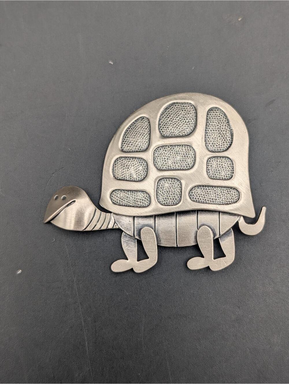 Vintage BEAU Sterling Silver Turtle Brooch Pin Mid Century Modernist Tortoise 9g